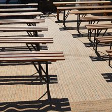 Vintage bench and table hire ideal for retro and festival style weddings and events.